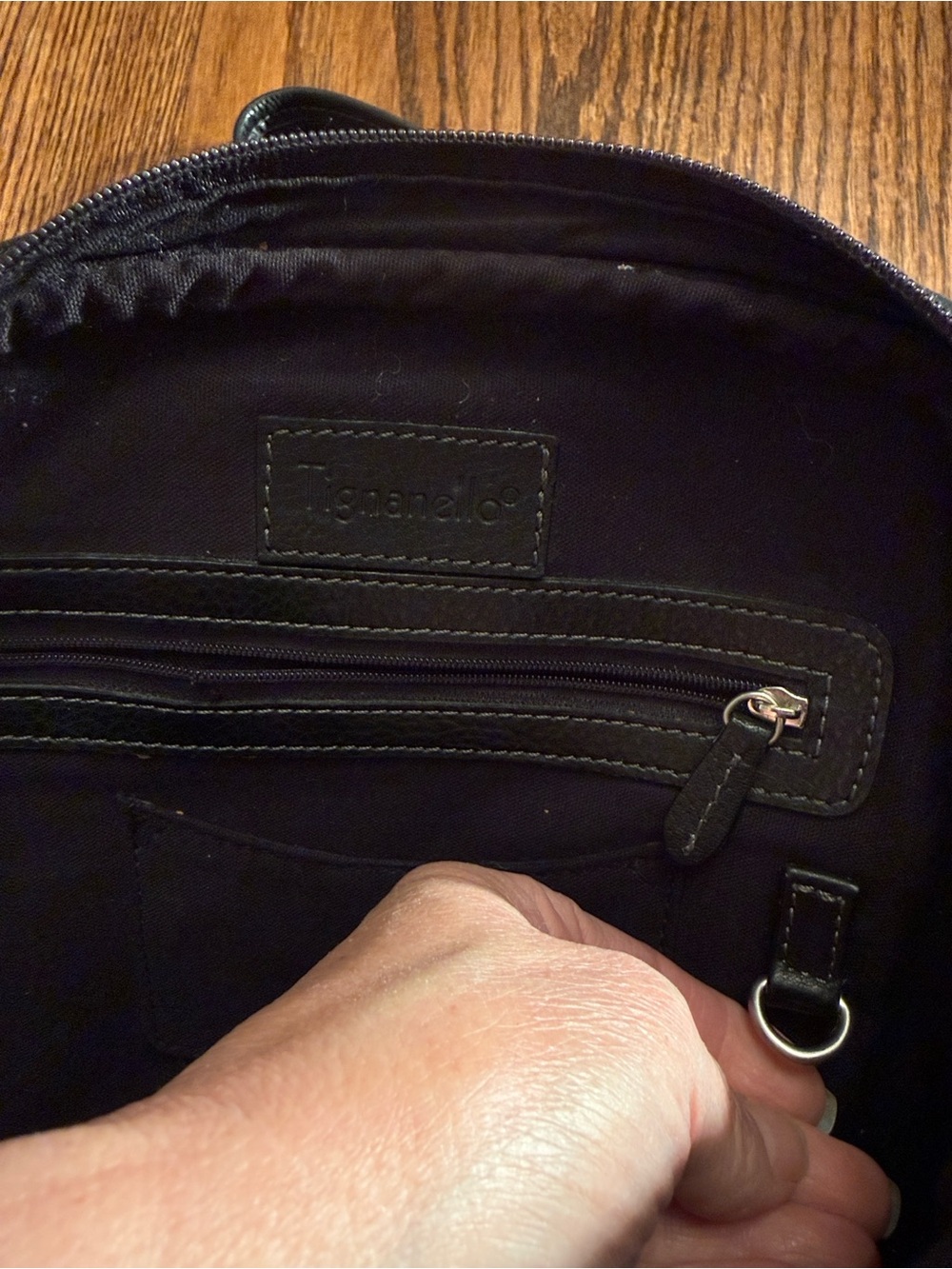 Tignanello Black Pebbled Leather Backpack Purse Small Travel Daypack Organizer - Picture 3 of 16